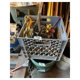 Lot with bucket full of nails, milk crate with cab