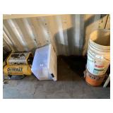 Lot with a DeWalt air compressor, untested, plywoo