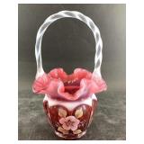 Fenton bridal basket, open heart, signed by artist
