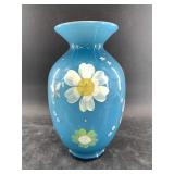 Fenton glass hand painted vase, signed by artist,