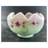 Fenton glass lotus mist Burmese hand painted bowl,