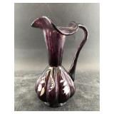 Fenton glass hand painted pitcher, 7.5' tall
