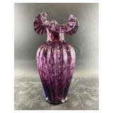 Fenton glass hand blown purple vase, signed Fenton