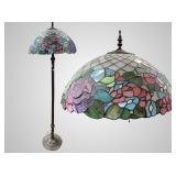 Standing Tiffany style lamp with glass shade about