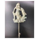 Cast iron mermaid & dolphin wall hook with a lovel