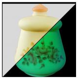 Fenton Burmese uranium glass lidded dish, hand pai