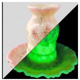 Fenton Burmese uranium glass fairy lamp, with scal