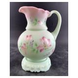 Fenton glass pitcher with lotus mist Burmese color