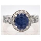 Sapphire and diamond ring set in platinum, center