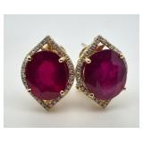 14kt Gold ruby and diamond pair of earrings, with