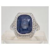 Rare Ceylon sapphire and diamond platinum ring, si