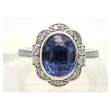 Natural blue sapphire and diamond ring, center sto