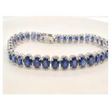 Natural blue sapphire and diamond tennis bracelet