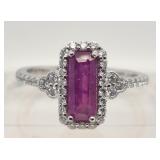 Ruby and diamond ring set in platinum, natural rub