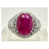 Natural ruby and diamond ring set in platinum, cen