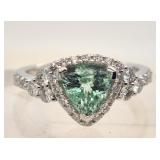 Paraiba, tourmaline and diamond platinum ring, cen