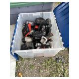 Plastic tote with Porter Cable Cordless drill, Air