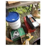 Lot with Plastic buckets, metal toobox, etc
