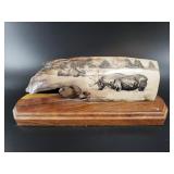 Jolene Perry scrimshaw of 2 bull moose on mammoth