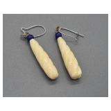 Lovely pair of fluted fossilized ivory dangle earr