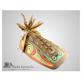 Fabulous Aleut hunting cedar bark hat, traditional