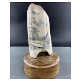 Lovely scrimshaw of a sailing ship on a piece of a