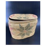 Stunning, hand woven, lidded grass basket. With vi