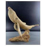Whalebone carving of a whale, signed by artist, 12