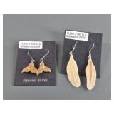 2 Pairs of mammoth ivory earrings on sterling silv