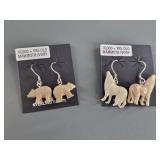 2 Pairs of mammoth ivory earrings on sterling silv