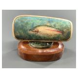 Michael Scott polychromed scrimshaw of salmon on m