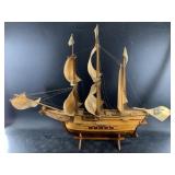 Wonderful wood hand made 3 masted ship bearing the