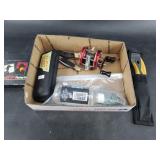 Assorted items including a dart set, folding knive