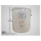 Redwing 20 gallon handled stoneware crock in overa