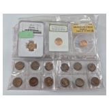15 Lincoln Cents w/ 3 Slabbed 1973 & 2009-D