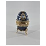Blue Jeweled Egg Trinket Box w/ Stand