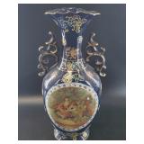 Ornate Cobalt Blue Gilt Handled Vase