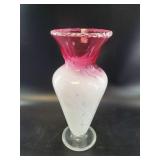 Pink & White Art Glass Footed Vase