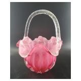 Pink & Clear Art Glass Basket