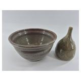 Glazed Ceramic Bowl & Bud Vase (Lot of 2)