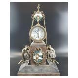 Ornate Figural Mantel Clock with Porcelain Plaques