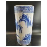 Blue & White Chinoiserie Ceramic Tall Vase