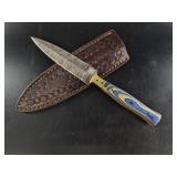 Damascus-Pattern Fixed Blade Knife w/ Sheath