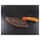 Fixed-Blade Knife w/ Tooled Leather Sheath