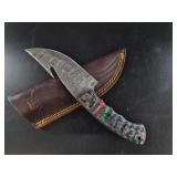 Damascus-Style Fixed-Blade Knife & Sheath