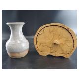 2pc Spalted Wood Box & Gray Vessel