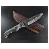 Textured Fixed-Blade Knife w/ Tooled Leather