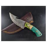 Curved Patterned Blade Knife w/ Leather Sheath