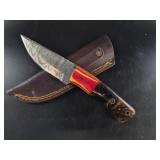 Decorative Patterned Blade Knife w/ Leather Sheath