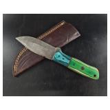 Damascus Pattern Knife w/ Leather Sheath